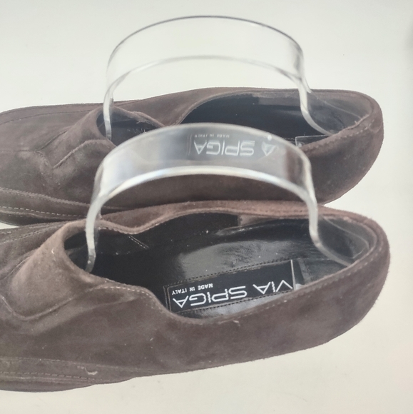 Via SPIGA Slip On Brown Low Ankle Bootie Wedge Heel size Womens 9.5 Suede EUC - Picture 3 of 7